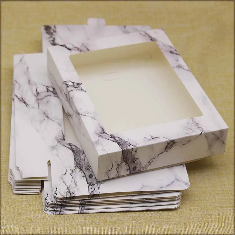 

10pcs 17.5x13.5x3.5cm Large window paper box kraft marbling Packaging box for Cake home party Thank you flower style Gift box