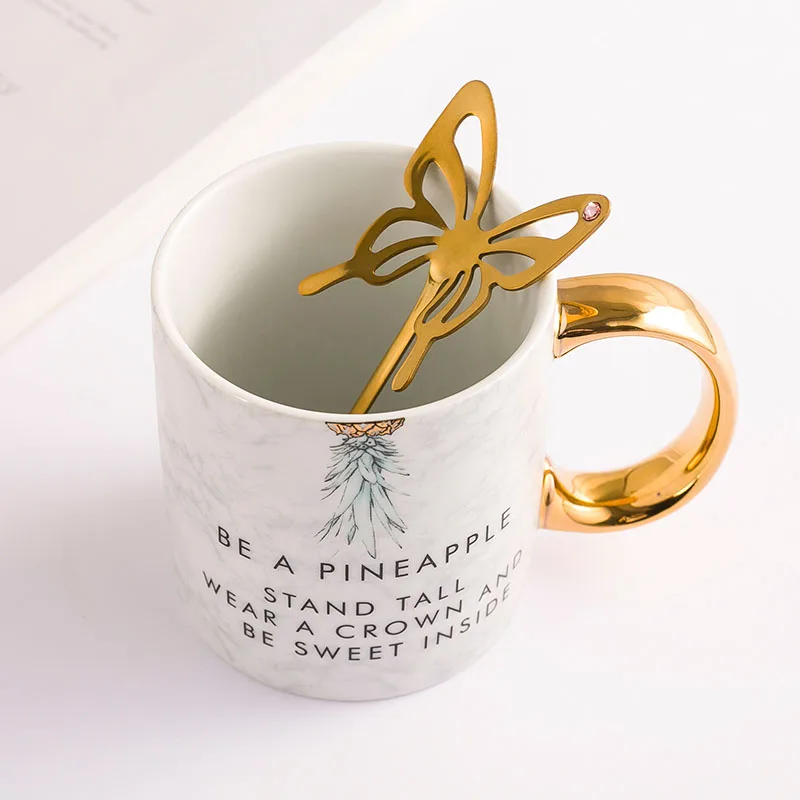 Золотая Бабочка стерео дрель кофейная чашка блюдо ложка для послеобеденного чая