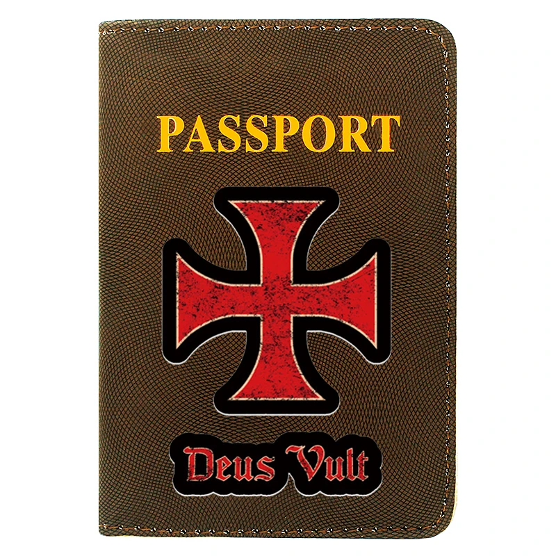 

Classic Deus Vult Knights Templar Cross Passport Cover Men Women Leather Travel ID Credit Card Hold Passport Case High Quality