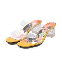 clear heels mules shoes women summer pvc transparent shoes 2020 block heel outdoor slippers elegant slides shoes yellow pink