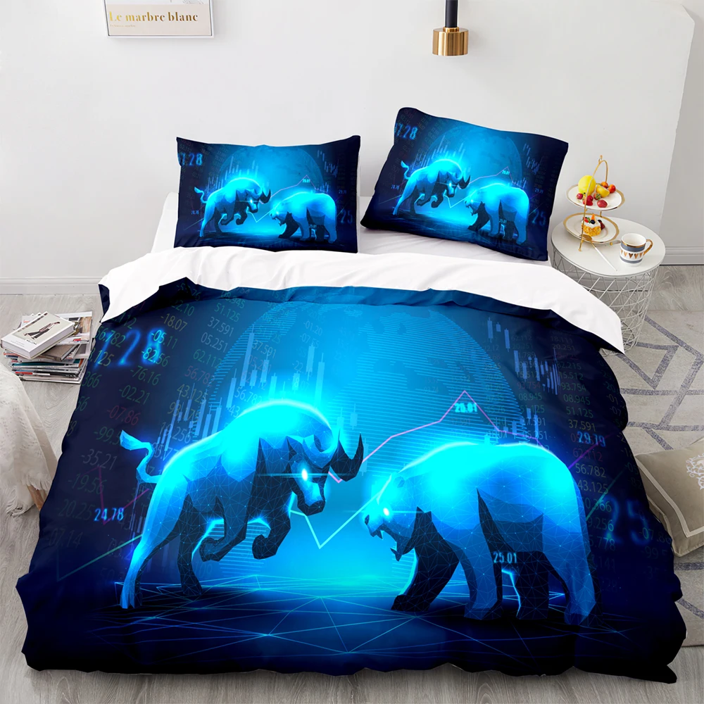 

Future Technology Bull And Bear Pattern Bedding Set,203229 Duvet Cover Set With Pillowcase, 240220 Quilt Cover Blanket cover