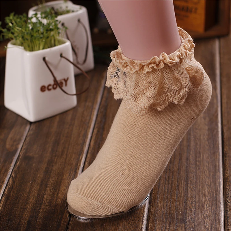 

Cute Women Princess Ankle Socks Vintage Lace Side Solid Socks Sweet Ruffle Frilly Summer Fashion Female Socks