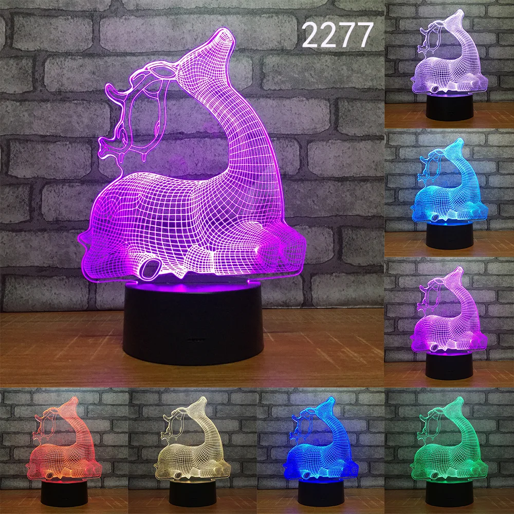 Светодиодный ночник с животными 3D светильник изображением s слона тигра оленя