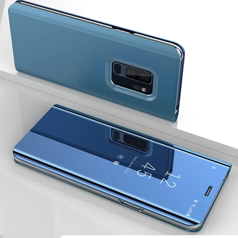 light blue Yuetuo роскошный зеркальный кожаный флип-чехол для телефона huawei honor 8 Lite 8a 9x pro 8c 8s 8x max Прозрачный Жесткий задний чехол etui - Цвет: light blue