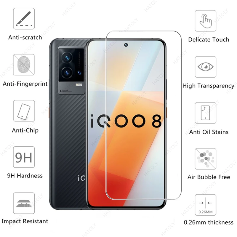 Vidrio Templado 4 en 1 para Vivo iQOO 8, Protector de pantalla de pel&iacute;cula de vidrio HD para Vivo iQOO 8-1