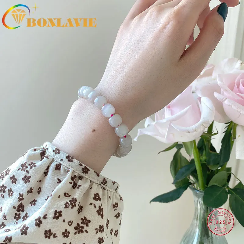 

Розовый браслет BONLAVIE из натурального нефрита и корня лотоса, новинка весны и лета 2021, модный темпераментный женский браслет
