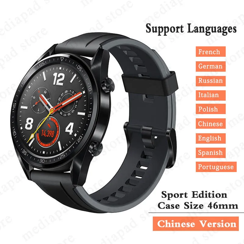 CN black Sport Оригинальные часы huawei GT уличные умные часы Экстра Долгое время работы от батареи gps научный тренер Amoled Цвет retina 1,39" - Цвет: CN black Sport