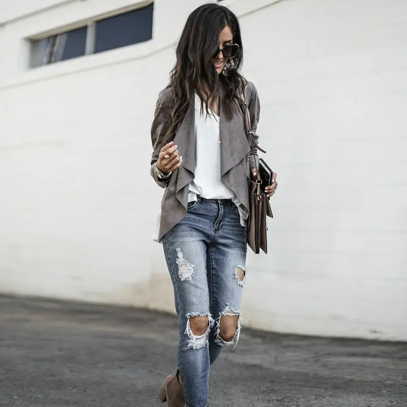 Женский Повседневный Кардиган из искусственной замши однотонный Универсальный