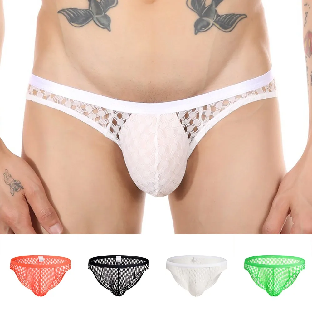 

Men Sexy Low Rise Briefs Erotic Temptation Thongs Mesh Underwear G-String T-Back Thong Underpants sissy lingerie U Pouch Panties