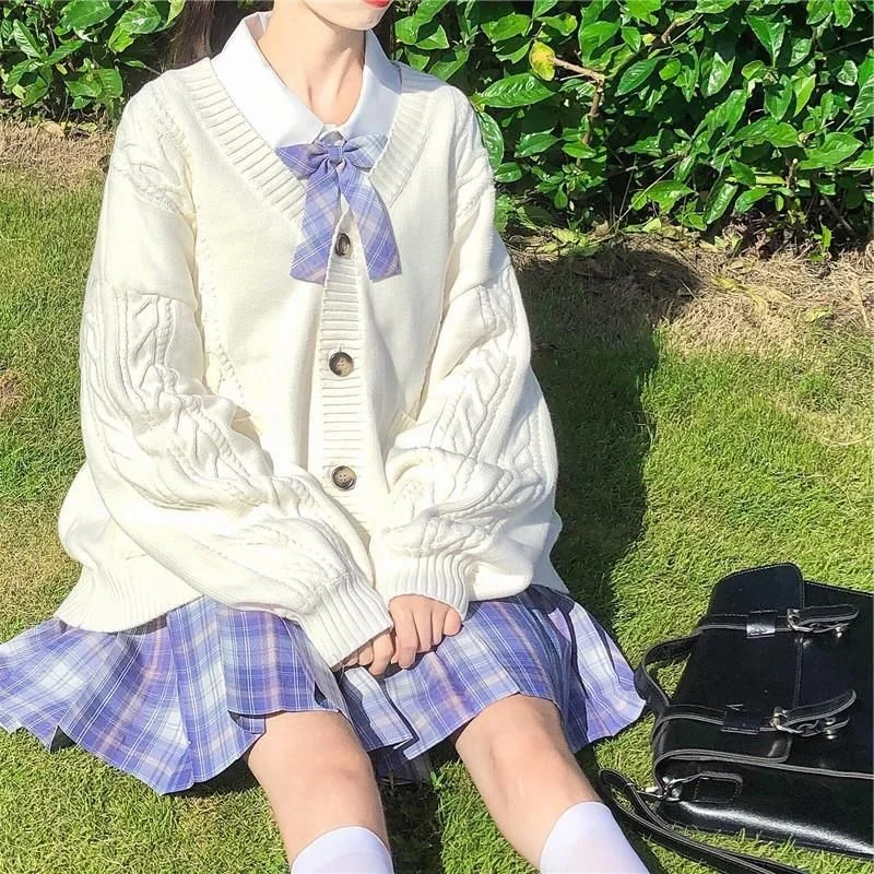 

Однотонный кардиган, милый вязаный свитер для девушек, свободный женский свитер в стиле колледжа с рукавами, трикотажное пальто