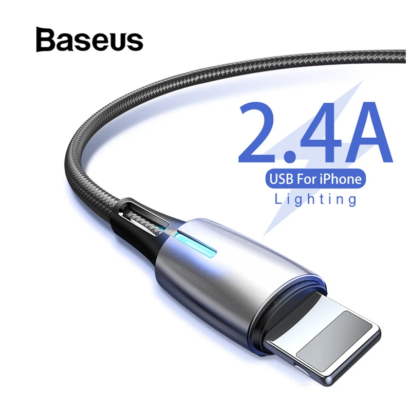 Baseus 2.4A USB кабель для iPhone XR XS Max 11 Pro Max Быстрая зарядка USB зарядный кабель светодиодный кабель для передачи данных для iPhone 7 8 Plus
