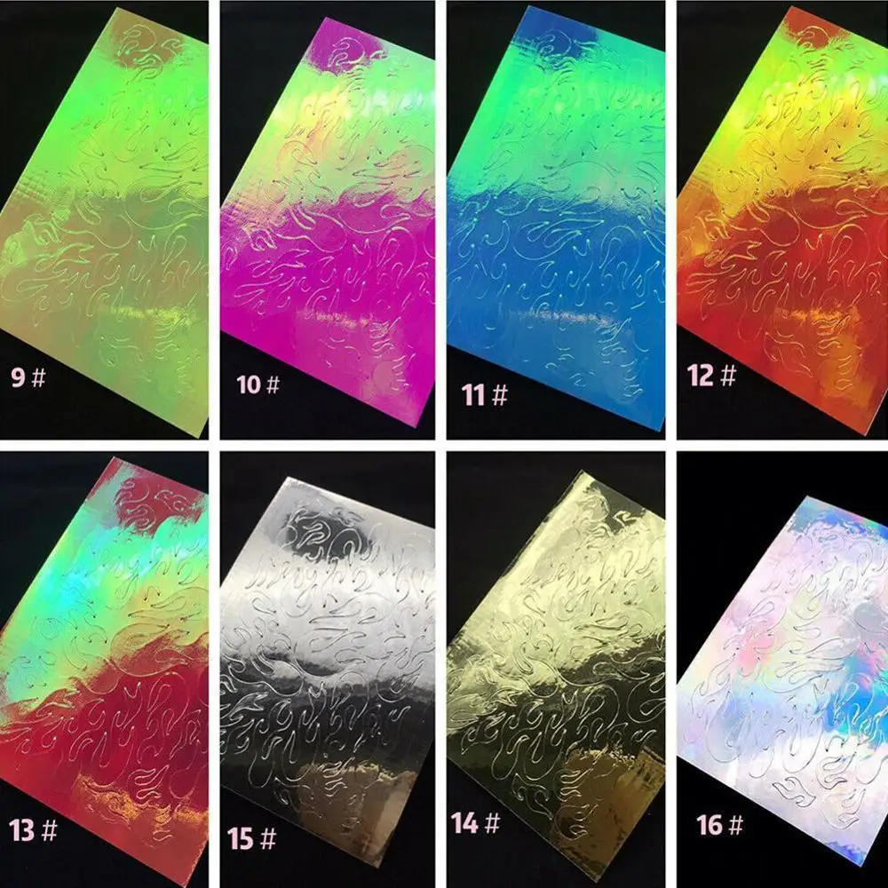 1/16 шт голографический огненный винил для ногтей наклейки-трафарет полые