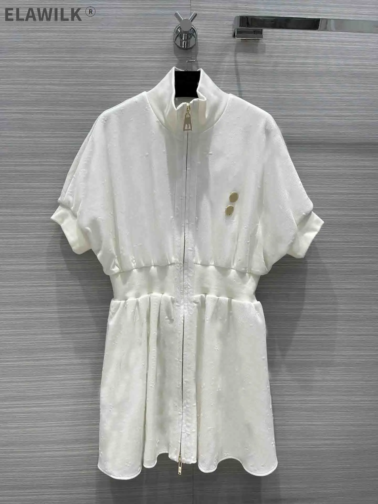 

Luxury Brand Zipper Dress for Women Summer 2021 Preppy Style Stand Collar Cotton Dresses Jacquard Design High Waist Slim Dresses