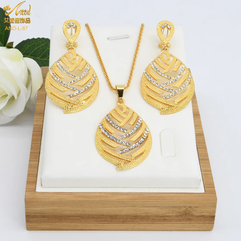 

ANIID Gold Plated Necklace Sets Indian Jewellery Necklace Earrings Statement Dubai Design Light Wedding African Nigerian Bridal