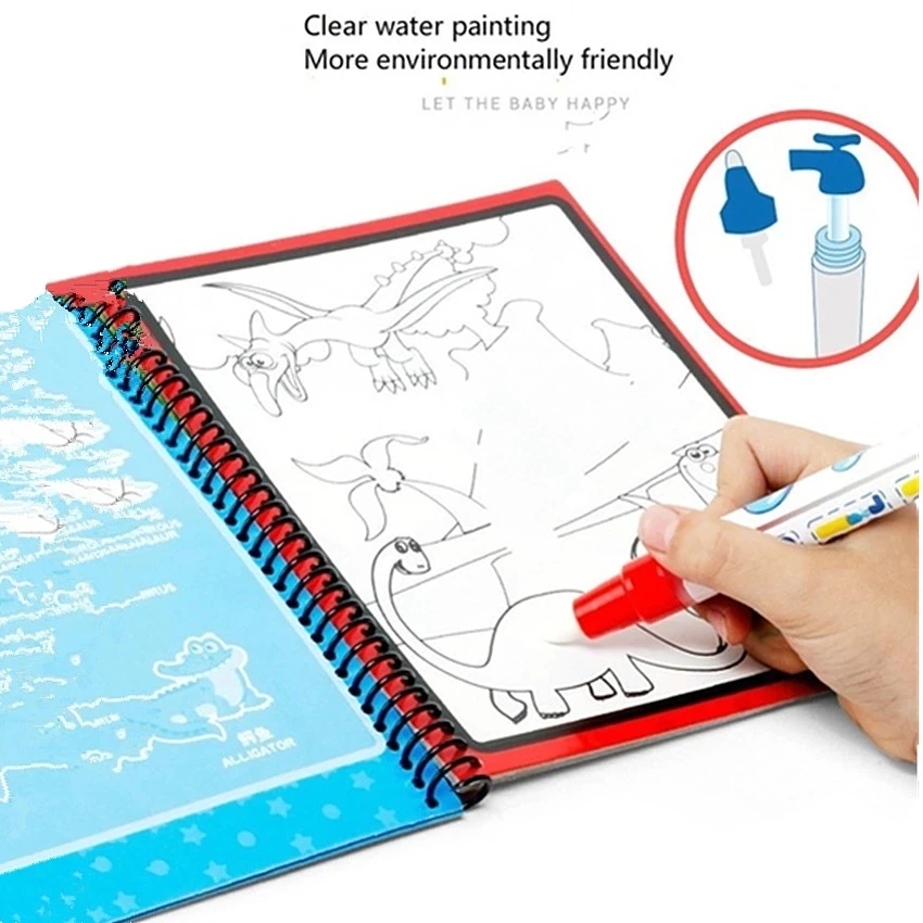 

1pcs Montessori Coloring Cartoons Books Magical Book Water Drawing Doodle Pen Painting Drawing Board For Kids Toys Birthday Gift