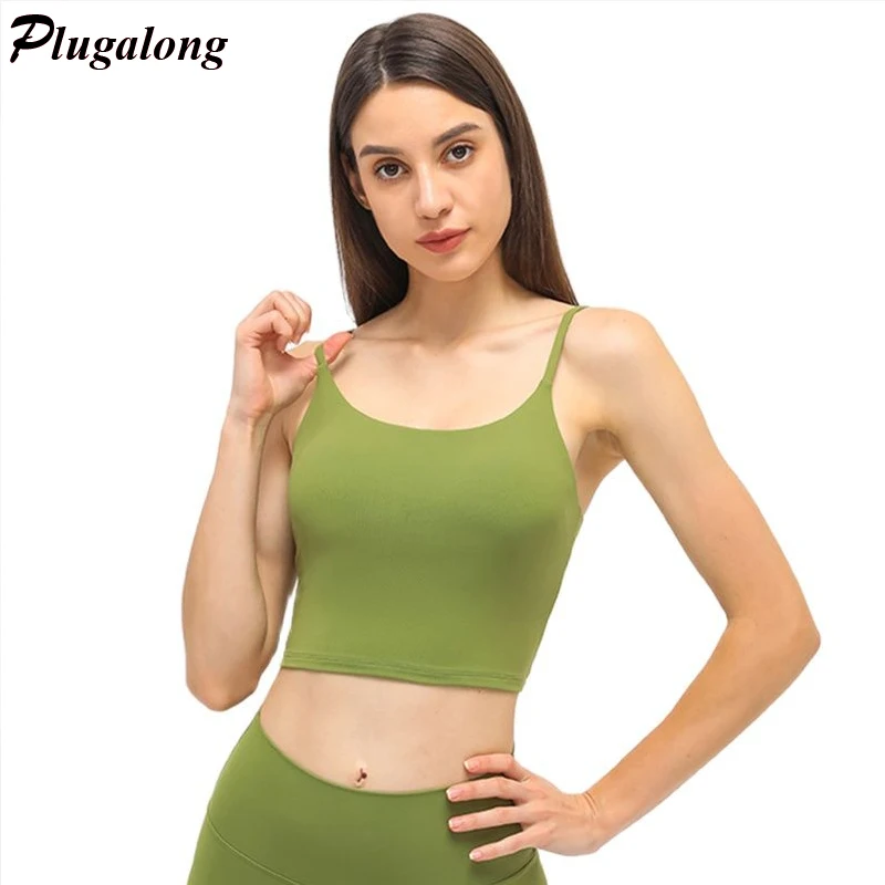 

Spaghetti Strap Sports Bra Women'S Underwear Skinny Yoga Crop Tank Tops For Fitness Padded Sportswear Camis Solid Seamless Bra