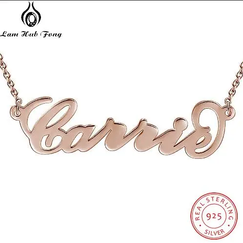 Rose Gold Color Ожерелье с именами на заказ, именная табличка, ювелирное изделие, 925 пробы, Серебряное колье, Золотое очаровательное ювелирное изделие(Lam Hub Fong - Цвет камня: Rose Gold Color