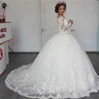 elegant ball gown off the shoulder wedding dresses vestidos de novia modest long sleeve appliqued tulle bride dress