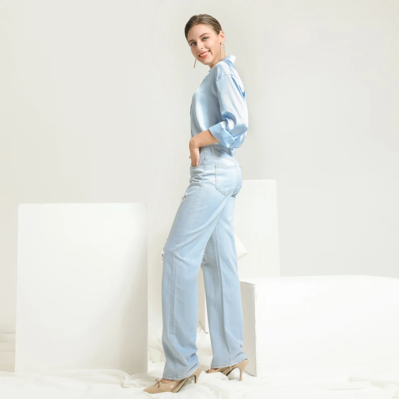 

2021 New Fashion Women Jeans Causal Straight Jeans Femme Full Cotton High Waist Long Pants Office Lady Street Wear Jeans