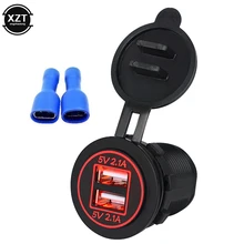40pcs Auto Car-Styling Vehicle Charger 5V 4.2A Dual USB Charging Socket Adapter Power Outlet for 12V 24V Motorcycle Car LED