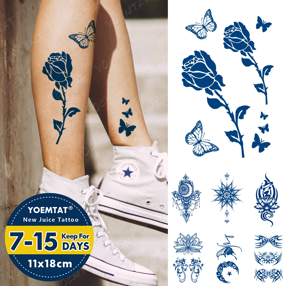 

Тату временные женские Татуировки Juice Ink, боди-арт, стойкая водостойкая временная татуировка, наклейка, татуировка с розой, бабочкой, луной, л...