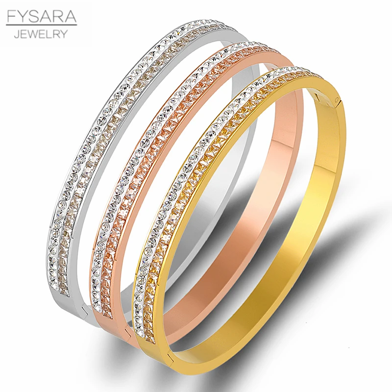 FYSARA очаровательные двухрядные белые кристаллы браслеты для женщин труба