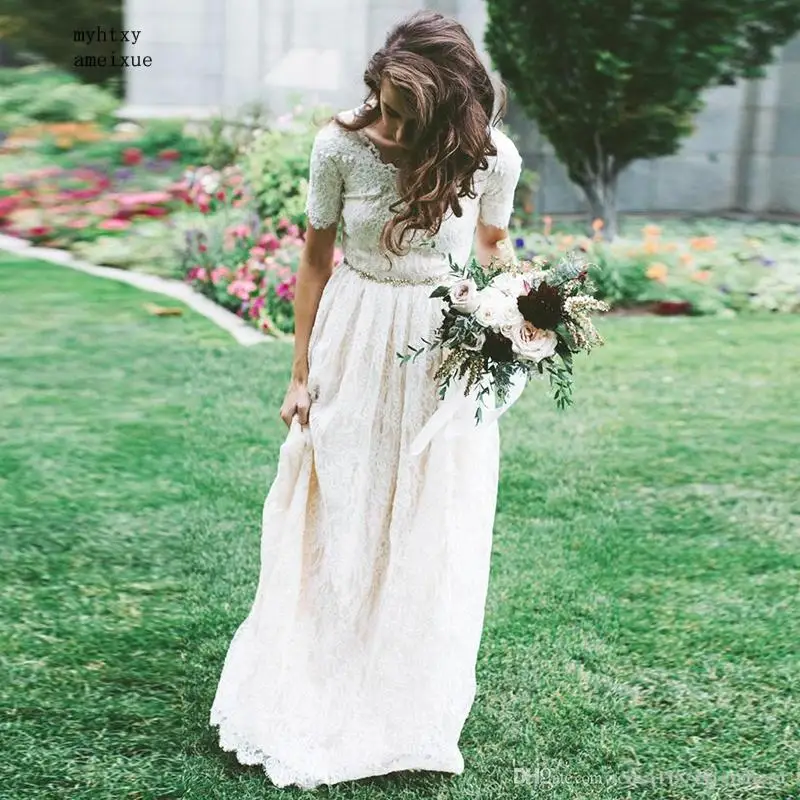 2020 кружевное длинное пляжное платье со шлейфом недорогие свадебные платья для