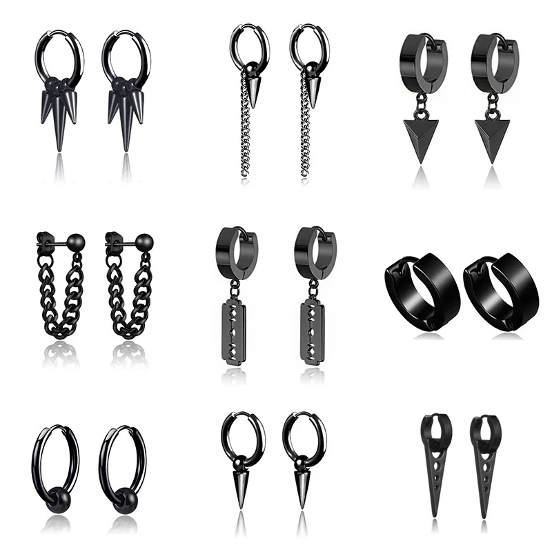 BESTONEDAY, 1 пара, панк, несколько стилей, модные, черные, простые серьги из нержавеющей стали, стандартные, панк, ювелирные изделия, подарки