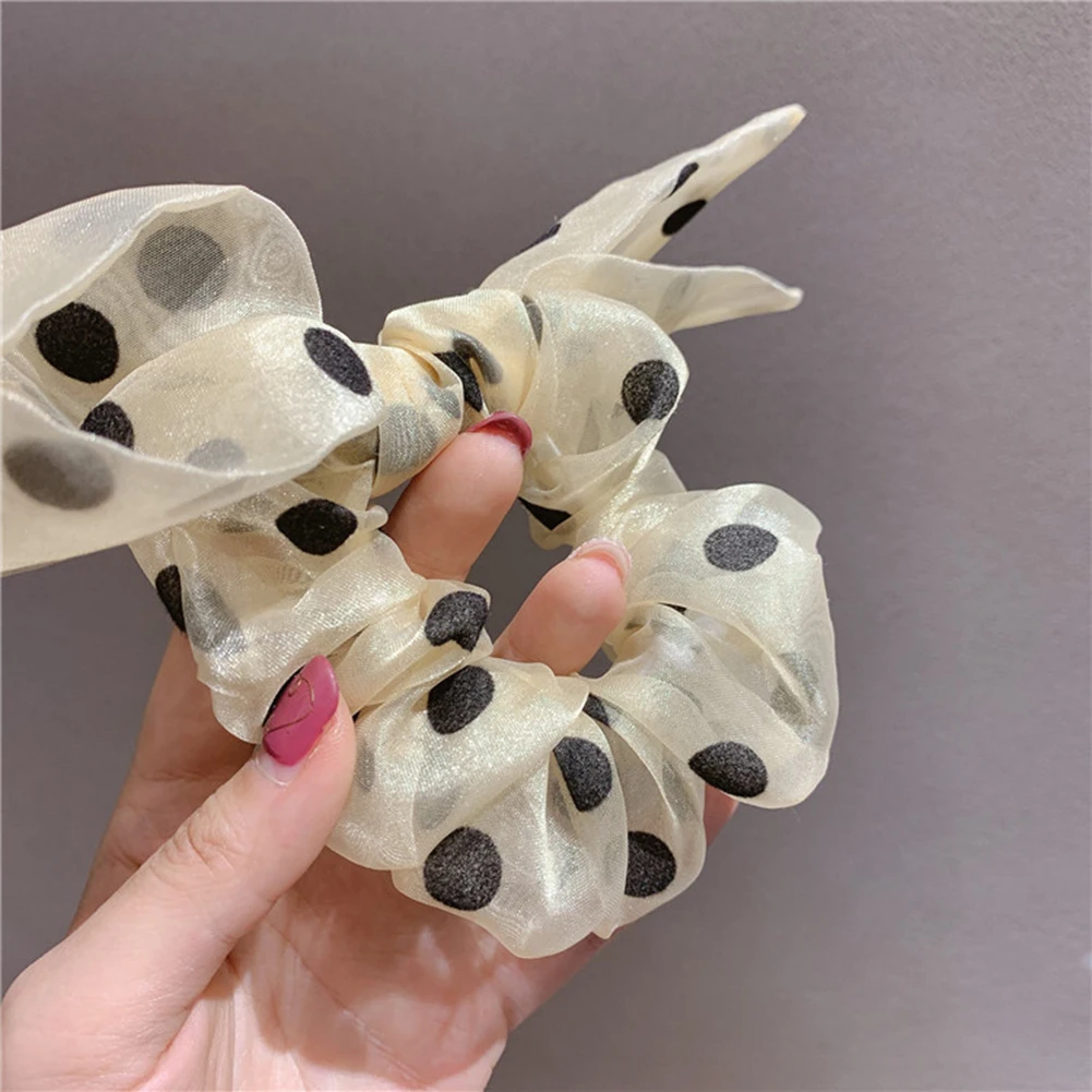 

Sweet Polka Dots Hair Rope Ring Elastic Scrunchies Korean Women Organza Bow Hair Bands Girl Lady Headband Ponytail Holder