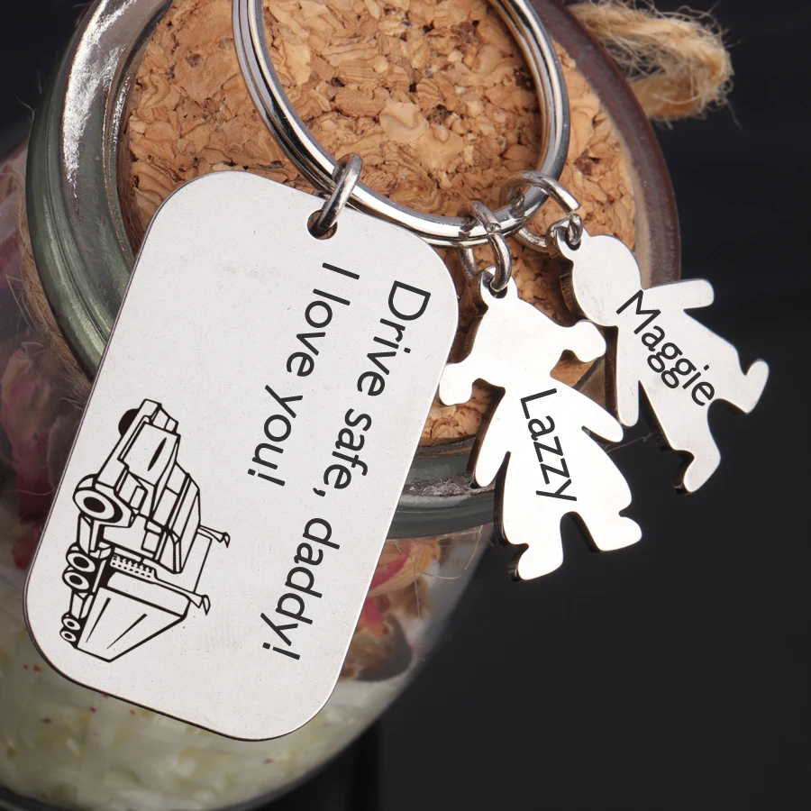 FLYANGEL настраиваемый брелок Daddy Drive Safe, брелок для ключей, подарки для папы, дочери, сына, имя, брелок для отца, водителя, подарки, семейный ключ, бирка