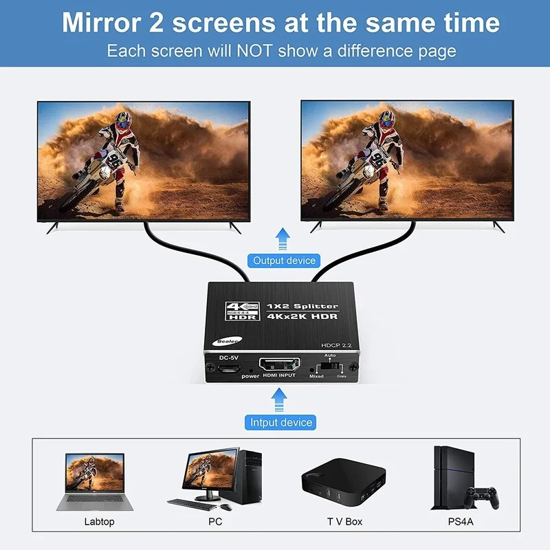 

ANPWOO HDCP2.2 Cracker Decoder HDMI-compatible 2.0 Distributor 1 In 2 Out 4K60 Zoom Scaler Ultra HD Supports Audio HDCP Version