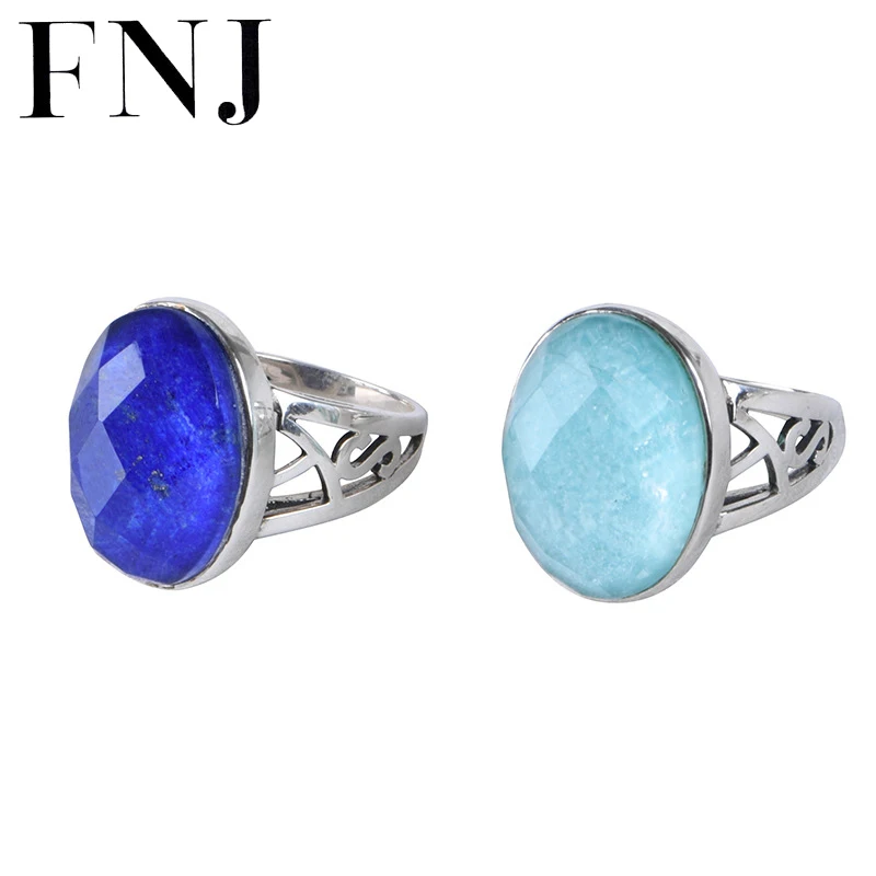 

FNJ Polyhedral Lapis Ring 925 Silver New Original S925 Sterling Silver Rings for Women Jewelry USA size 7-9 Amazonite