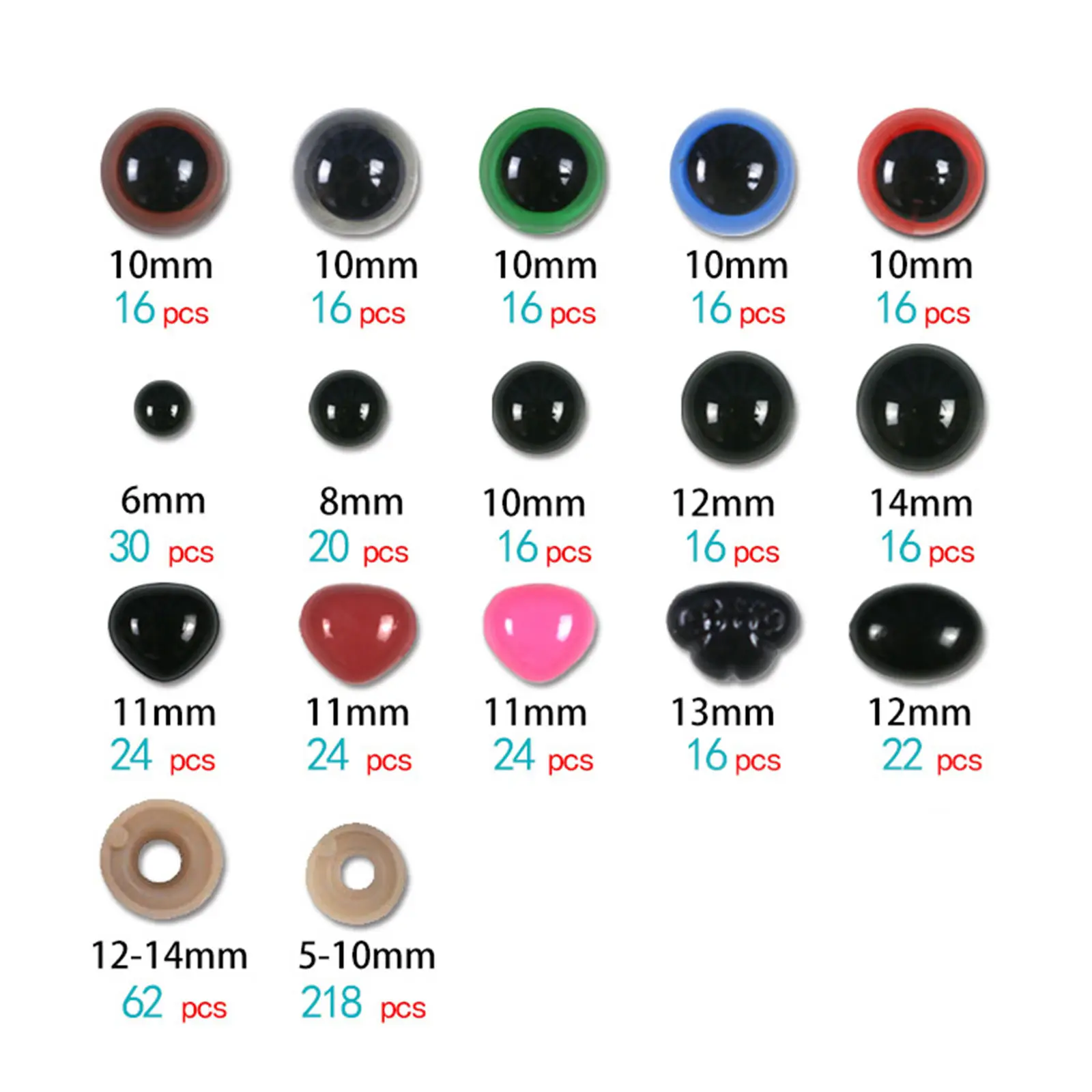 

280 Pieces Plastic Safety Eyes and Nose Doll Eyes and Noses for Teddy Bear Toys Stuffed Plush Toys Puppet Crafting DIY Craft