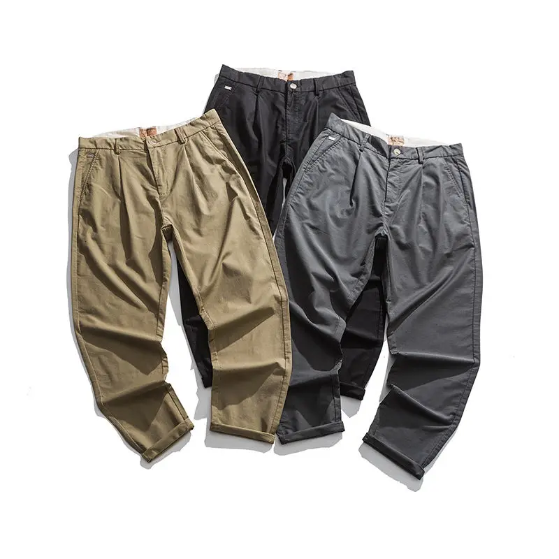 

IEFB 2021 Summer New Straight Causal Ankel-length Pants For Men Solid Color Japanese Style Lightweight Trousers Mans 9Y6077