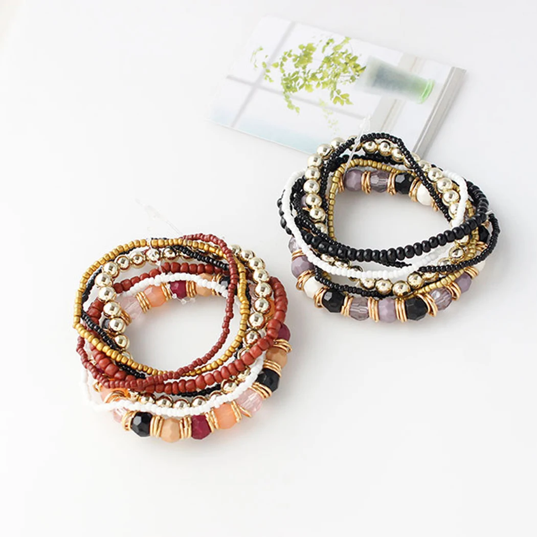

2021 New Bead Wristband Creative Multilayer Bead Colored Elastic Bracele Beaded Bracelet Bohemian Ethnic Bracelet For Women