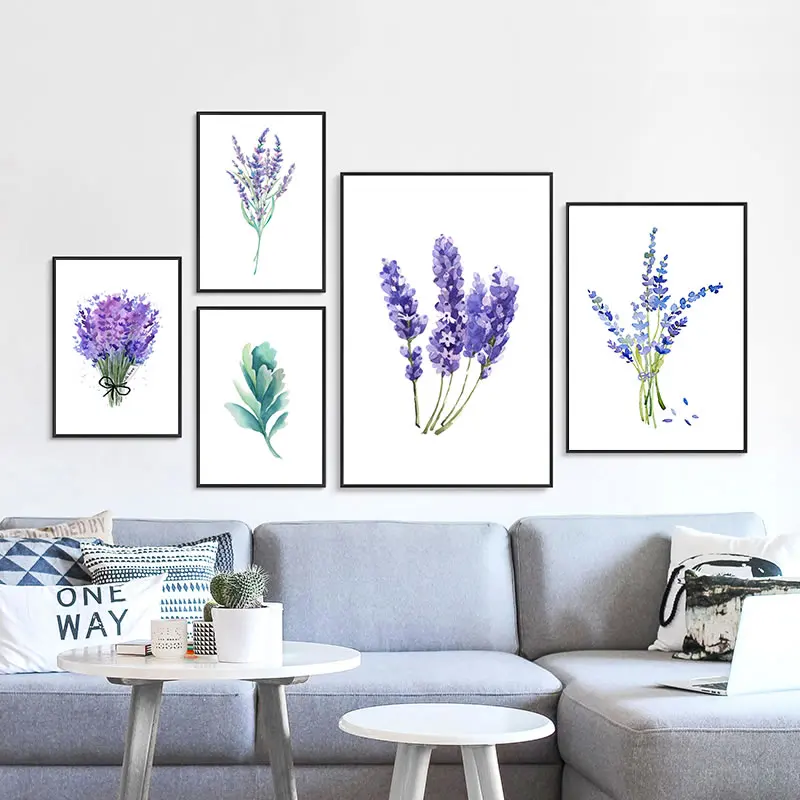 Весеннее зеленое растение фиолетовые листья лаванды цветок Картина на холсте плакат картина стену