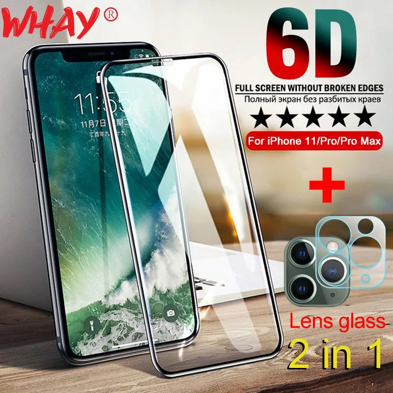 6D закаленное стекло для iPhone X XS 11 Pro Max полное покрытие 9H объектив камеры