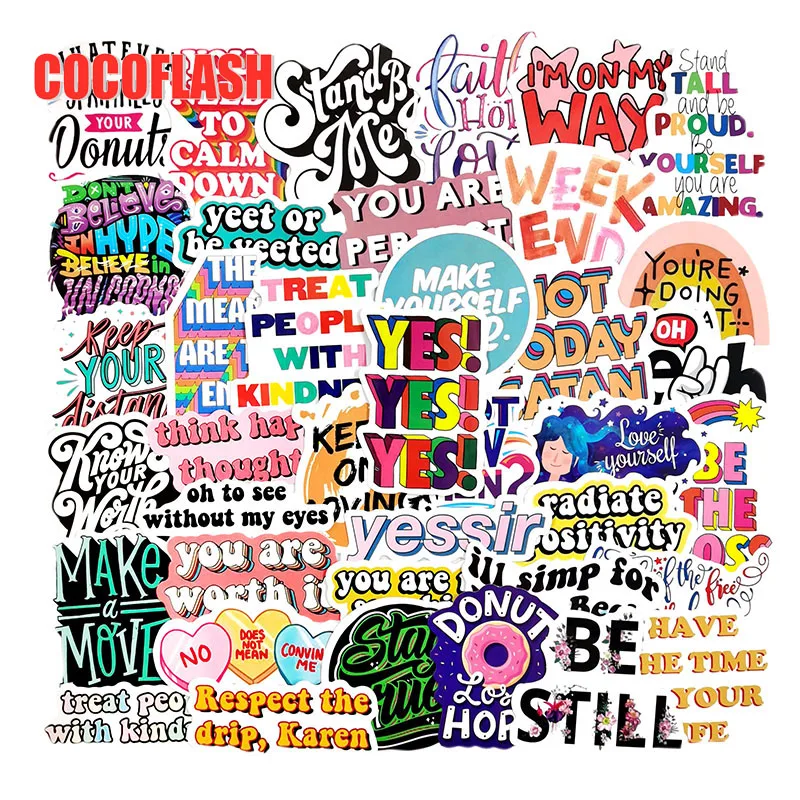 

10/50Pcs/Set Color cartoon English Inspirational English Stickers For Skateboard Refrigerator Computer Notebook Children's Toys