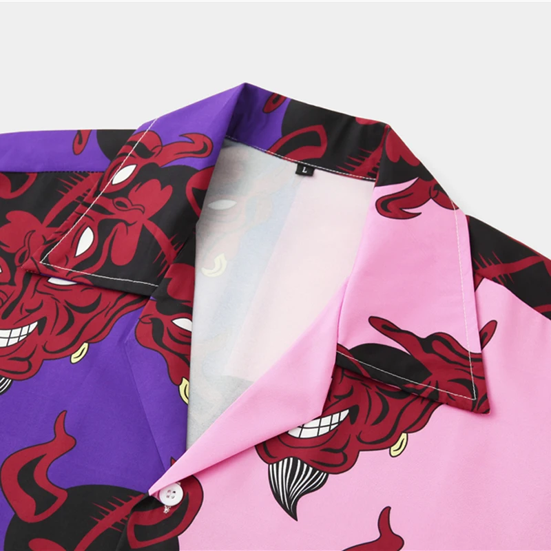 

Gothic Splicing Printed Short Sleeve Blouses Men Street 2021 Hawaii Beach Oversize Women Fashion Harujuku Shirts Mujer