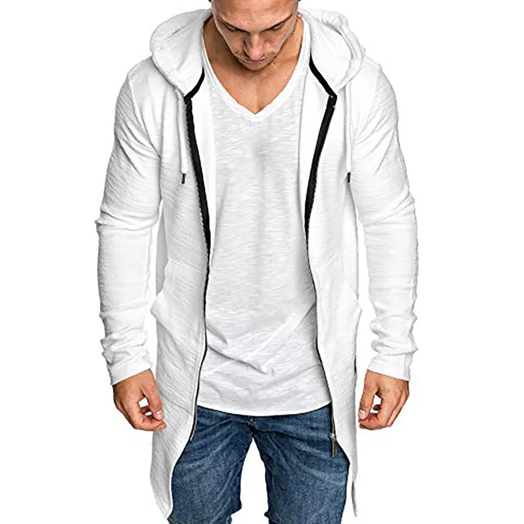 Off White/Модная Мужская толстовка с капюшоном однотонный Тренч куртка кардиган