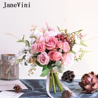janevini 2020 elegant pink wedding bouquets bridal bridesmaid hand flowers artificial silk rose peony bouquet wedding decoration
