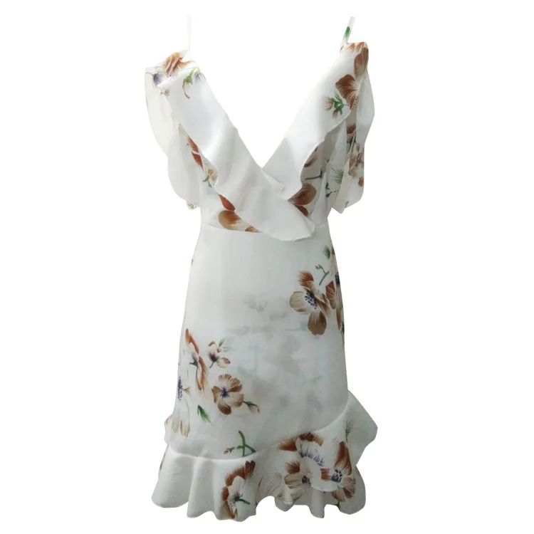 

2021 summer new sexy V-neck sling print hem ruffle dress dresses