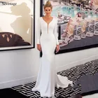 Платье женское атласное с длинным рукавом, V-образным вырезом и пуговицами