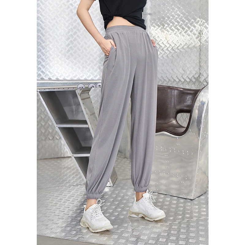 

Toyouth Women Trousers 2021 Summer Elastic waist Solid Black Gray Basic All Match Casual Pants
