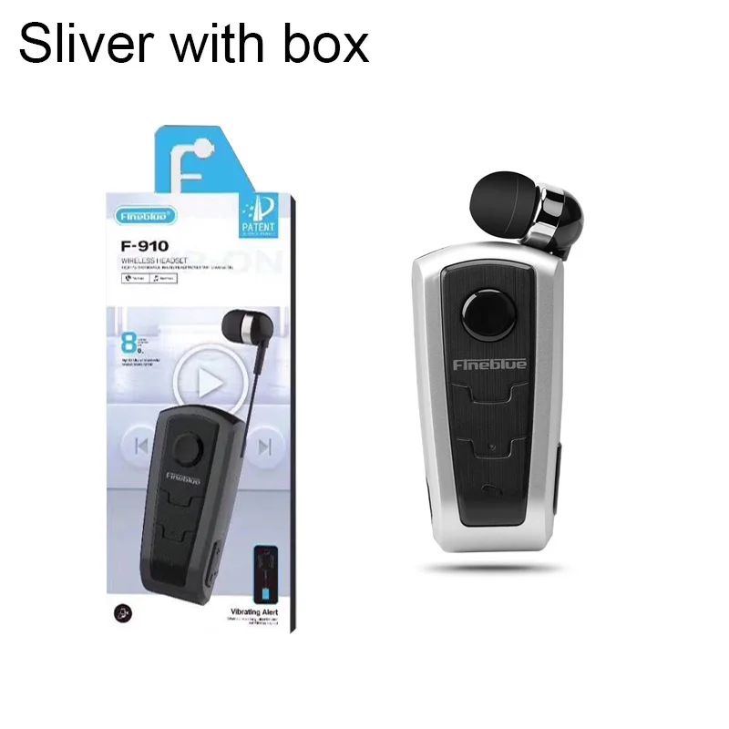 Silver with box Настоящие Fineblue F910 Беспроводная bluetooth-гарнитура в ухо Вибрационный оповещение о ношении клип наушник Hands-Free для смартфонов - Цвет: Silver with box
