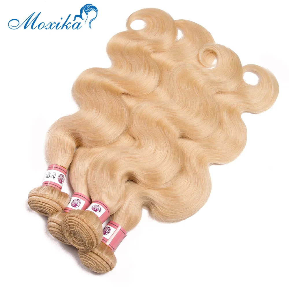 Moxika 613 блонд перуанские объемные волнистые волосы remy 4 пряди человеческие волосы блонд плетение 8-26