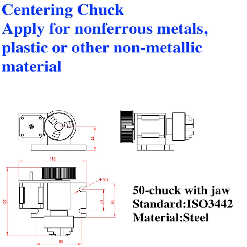 

4th Axis Rotary 44mm 3-Jaw Chuck And Tailstock A 42 Stepper Motor For Woodworking