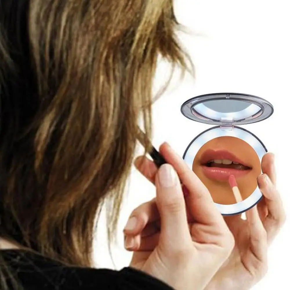 Mini Makeup Mirror With LED Light Handheld Compact Pocket Portable USB Rechargeable Folding Cosmetic Vanity makeup tool | Красота и