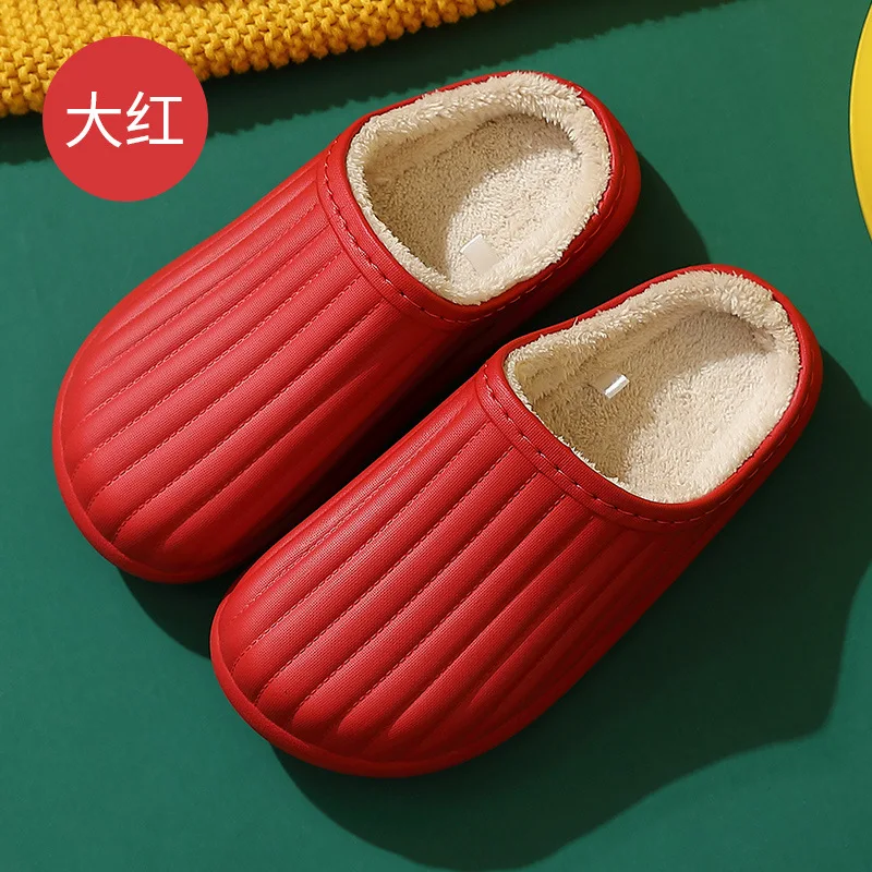 

EVA Waterproof Cotton Slippers for Women Autumn and Winter 2020 New Home Warm Plush Men Indoor Anti-slip Cotton Furry Slides
