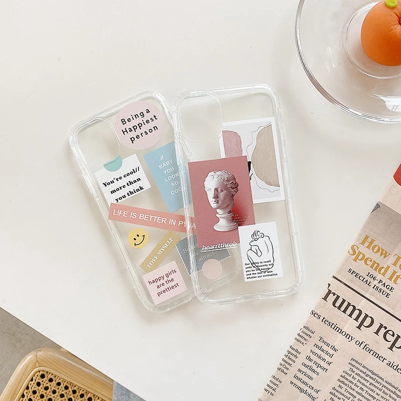 

Art Literary Illustration Case For IPhone 11 Pro XS Max X XR 7 8 Plus SE 2020 Clear Phone Cases Soft Silicone Shockproof Cover